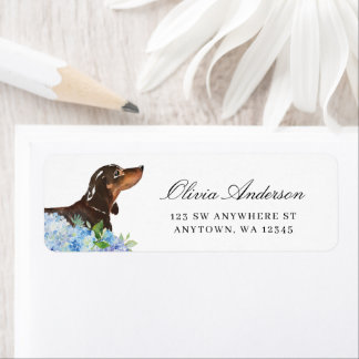 Etiqueta Black Tan Dachshund Blue Hydrangea Return Address