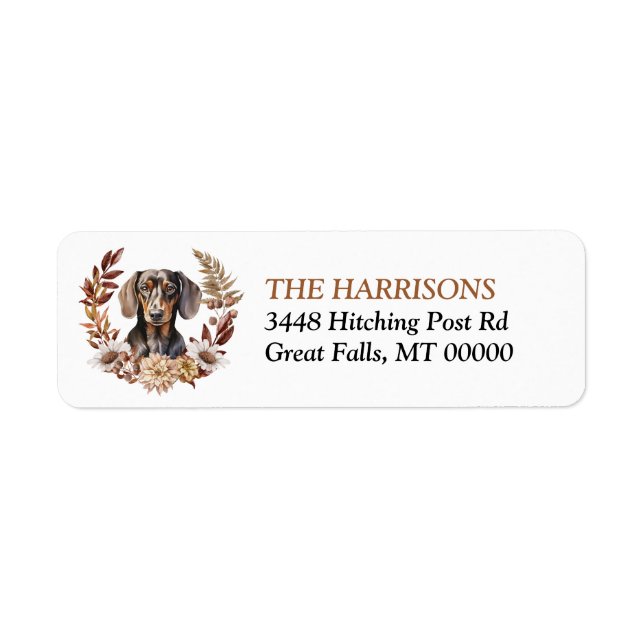 Etiqueta Black Tan Dachshund Dog Otumn Wreath (Frente)