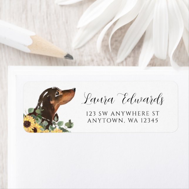 Etiqueta Black Tan Dachshund Sunflower Eucalyptus (In situ)
