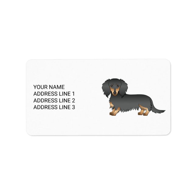 Etiqueta Black & Tan Long Hair Dachshund Cartog Perro y tex (Frente)