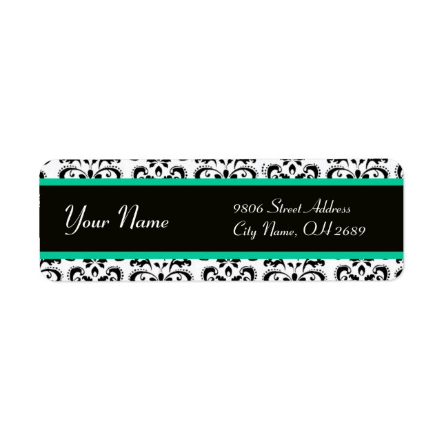 ETIQUETA BLACK WHITE EMERALD GREEN DAMASK (Frente)