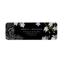 Etiqueta Black & White Floral Wedding return address labels