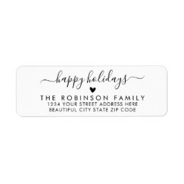 Etiqueta Black White Happy Holidays Script Return Address