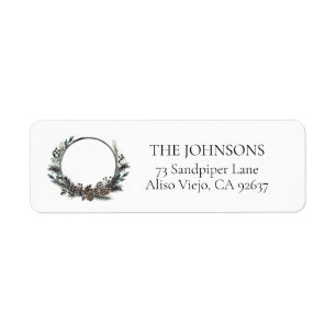 Etiqueta Black Winter Pinecone Berry Wreath Return Address