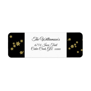 Etiqueta Black with Gold Snowflakes Return Address (Negro c