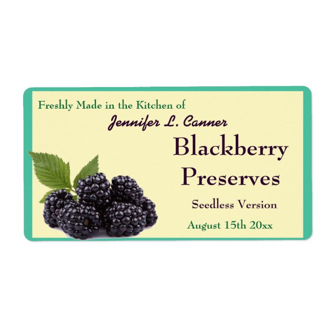 Etiqueta Blackberry Jam o Preserve Fruit Canning Jar (Frente)