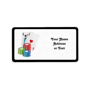 Etiqueta Blackjack con fichas de póker