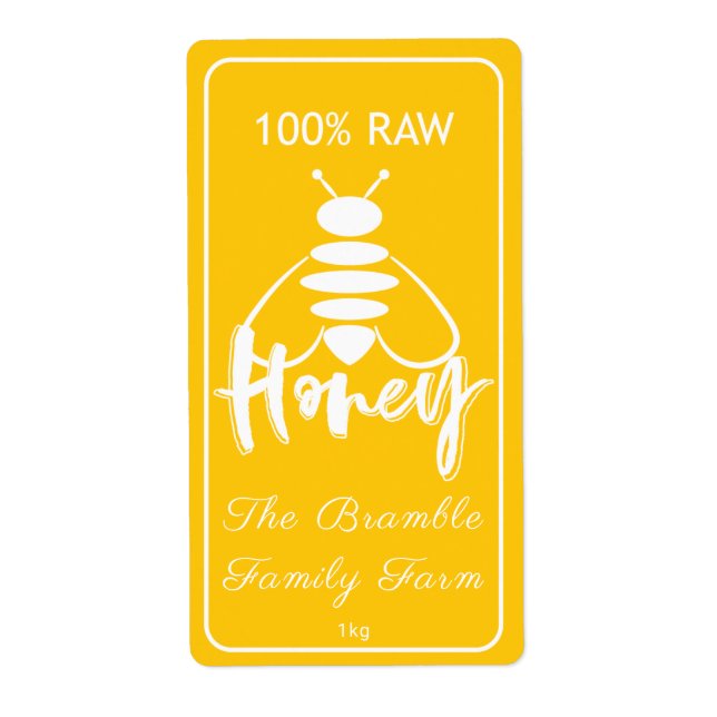 Etiqueta Blanca De Abeja De Miel 100% Cruda En Api (Frente)