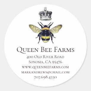 Etiqueta blanca de la reina de abejas