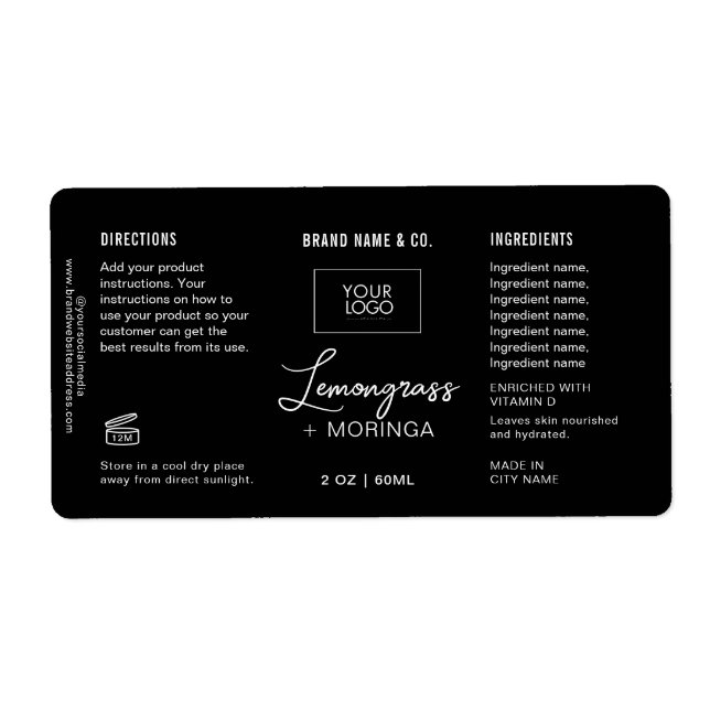 Etiqueta blanca y negra de Personalizable de produ (Frente)