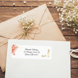 Etiqueta Blanco Elegante Simple Rosa Rosa Dorado Quinceañer