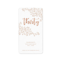 Etiqueta Blanco floral moderno y oro Rosa 30 cumpleaños