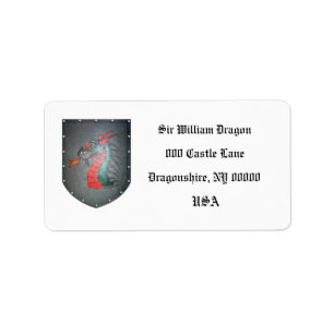 Etiqueta Blanco metalizado del dragón del escudo