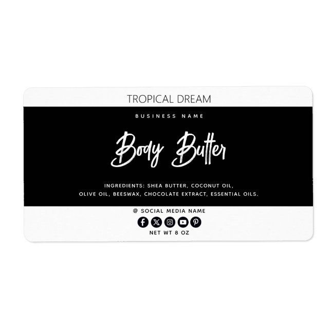 Etiqueta Blanco negro moderno (Frente)