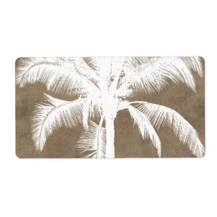 Etiqueta Blanco tropical hawaiano retro de la silueta de la