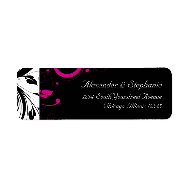 Etiqueta Blanco y negro con acento de giro magenta (Frente)
