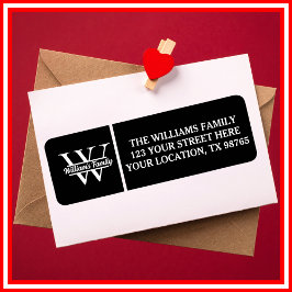 Etiqueta Blanco y negro | Monograma de nombre de familia si