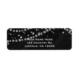 Etiqueta Bling Glam Brillo de Diamantes Negro y Plateado