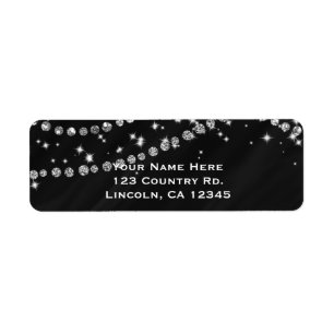 Etiqueta Bling Glam Brillo de Diamantes Negro y Plateado