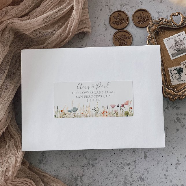 Etiqueta Blissful Boho Wildflower Wedding RSVP Address (Subido por el creador)