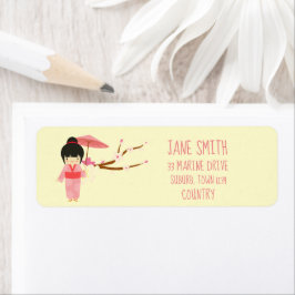 Etiqueta Blossom de cerezo rosa japonés suave Geisha