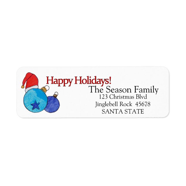 Etiqueta Blue Baubles Happy Holidays address label (Frente)