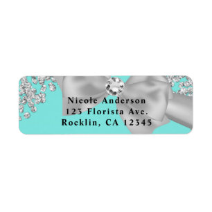 Etiqueta Blue Big White Bow Diamonds Bridal Shower