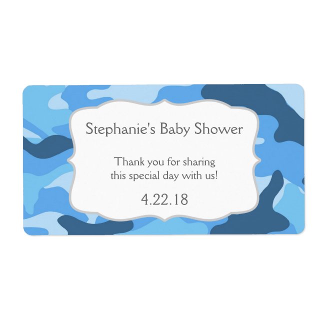 Etiqueta Blue Camouflage Camo Water Bottle Favor (Frente)