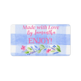 Etiqueta Blue Check Gingham Flowers MADE WITH LOVE H