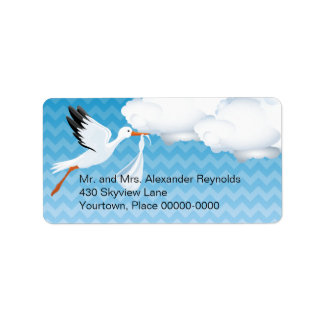 Etiqueta Blue Chevron Stork Baby Dirección de devolución en