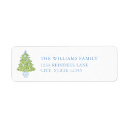 Etiqueta Blue Christmas Tree Christmas Return Address Label