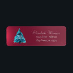 Etiqueta Blue Christmas Tree Red Holiday,Navidades<br><div class="desc">Árbol de Navidad azul sobre un fondo rojo. Un diseño elegante y refinado. Personalizar con su nombre y detalles de dirección.</div>