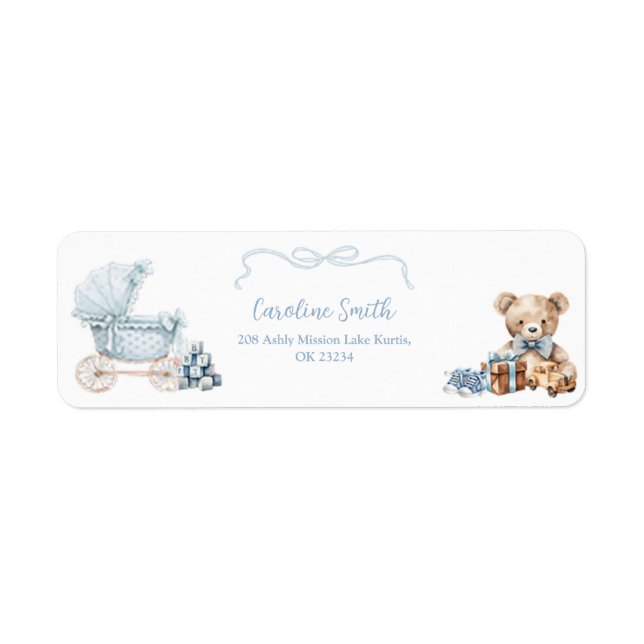 Etiqueta Blue Coquette Carriage Baby Shower Address Label (Frente)