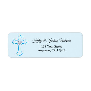 Etiqueta Blue Cross Baby Boy Baptism / Christening Address