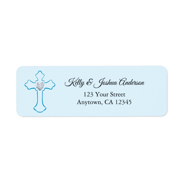 Etiqueta Blue Cross Baby Boy Baptism / Christening Address (Frente)