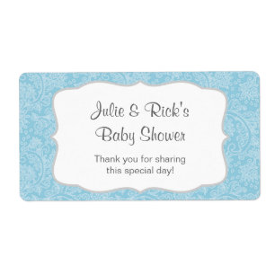 Etiqueta Blue Damask Water Bottle Favor - ¡personalizar!