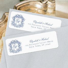 Etiqueta Blue Elegant Monogram Crest Wedding Return Address