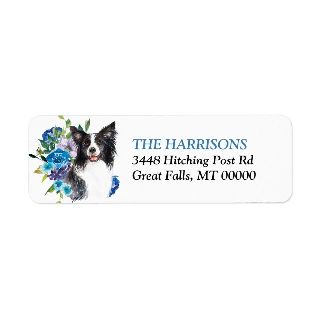 Etiqueta Blue Floral Bouquet Border Collie (Frente)