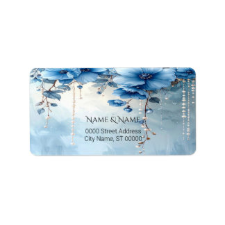 Etiqueta Blue Flowers and Pearls Return Address Label
