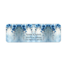 Blue Flowers and Pearls Return Address Label