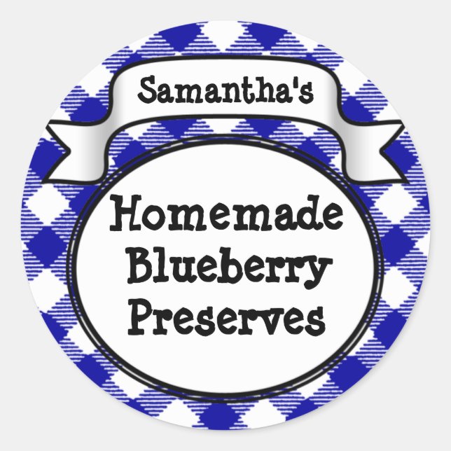 Etiqueta Blue Gingham Blueberry Jelly Jam Jar/Lid (Anverso)