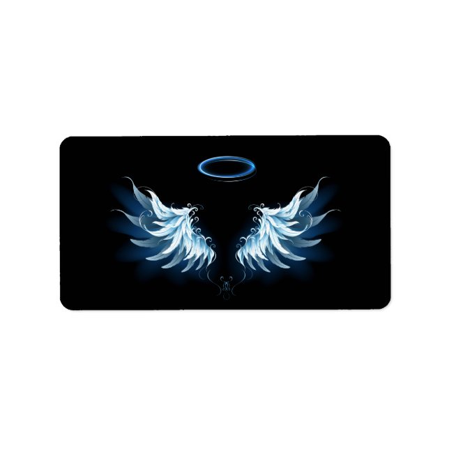 Etiqueta Blue Glowing Angel Wings on black background (Frente)