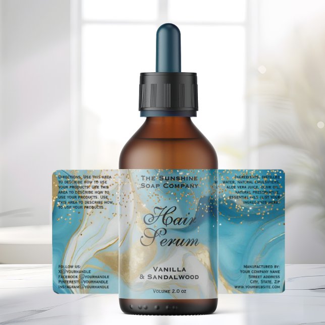 Etiqueta Blue Gold Glitter Cosmetics Dropper Bottle Label (Subido por el creador)