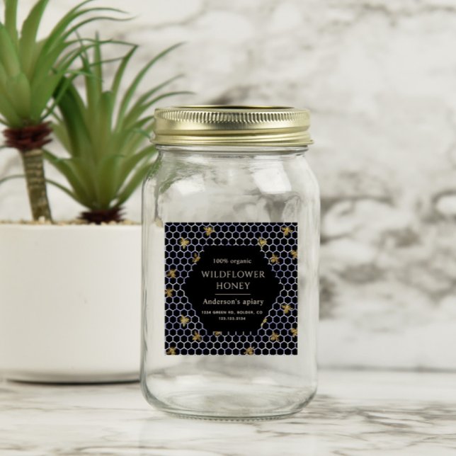Etiqueta Blue Gold Queen Bee Honey Jar (Subido por el creador)