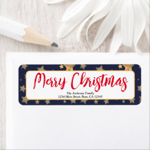 Etiqueta Blue Gold Star Vintage Christmas Return Address