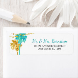 Etiqueta Blue Gold Watercolor Beach Return Address