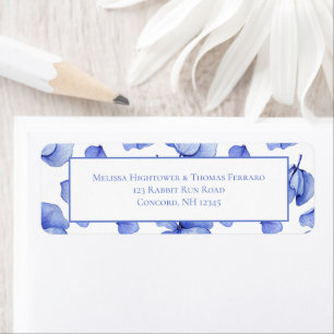 Etiqueta Blue Hydrangea Floral Petals Dirección Boda