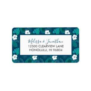Etiqueta Blue Island Hibiscus Floral Beach Luau Boda