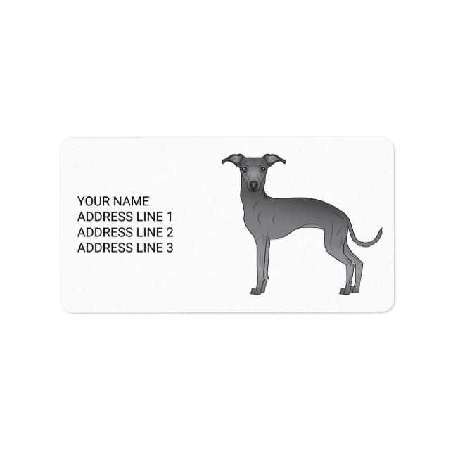 Etiqueta Blue Italian Greyhound Cute Dog Con Texto Personal (Frente)