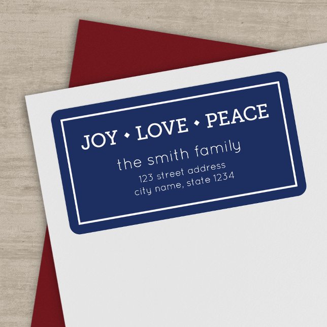 Etiqueta Blue Joy Love Peace Modern Holiday Address (Subido por el creador)